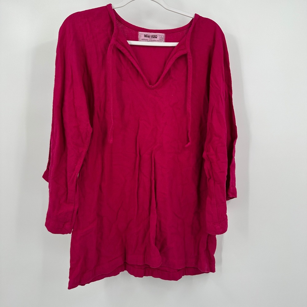 NEW HERO Native American Cotton Womens Boho Tunic Top Size S Lagenlook Oversized